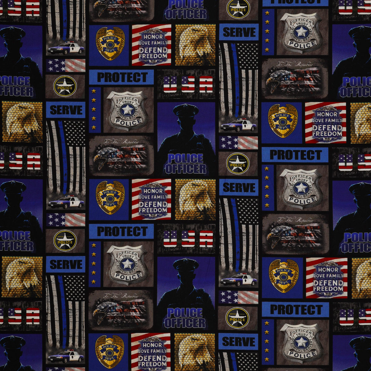 Police Department Camo Flag Block Fabric