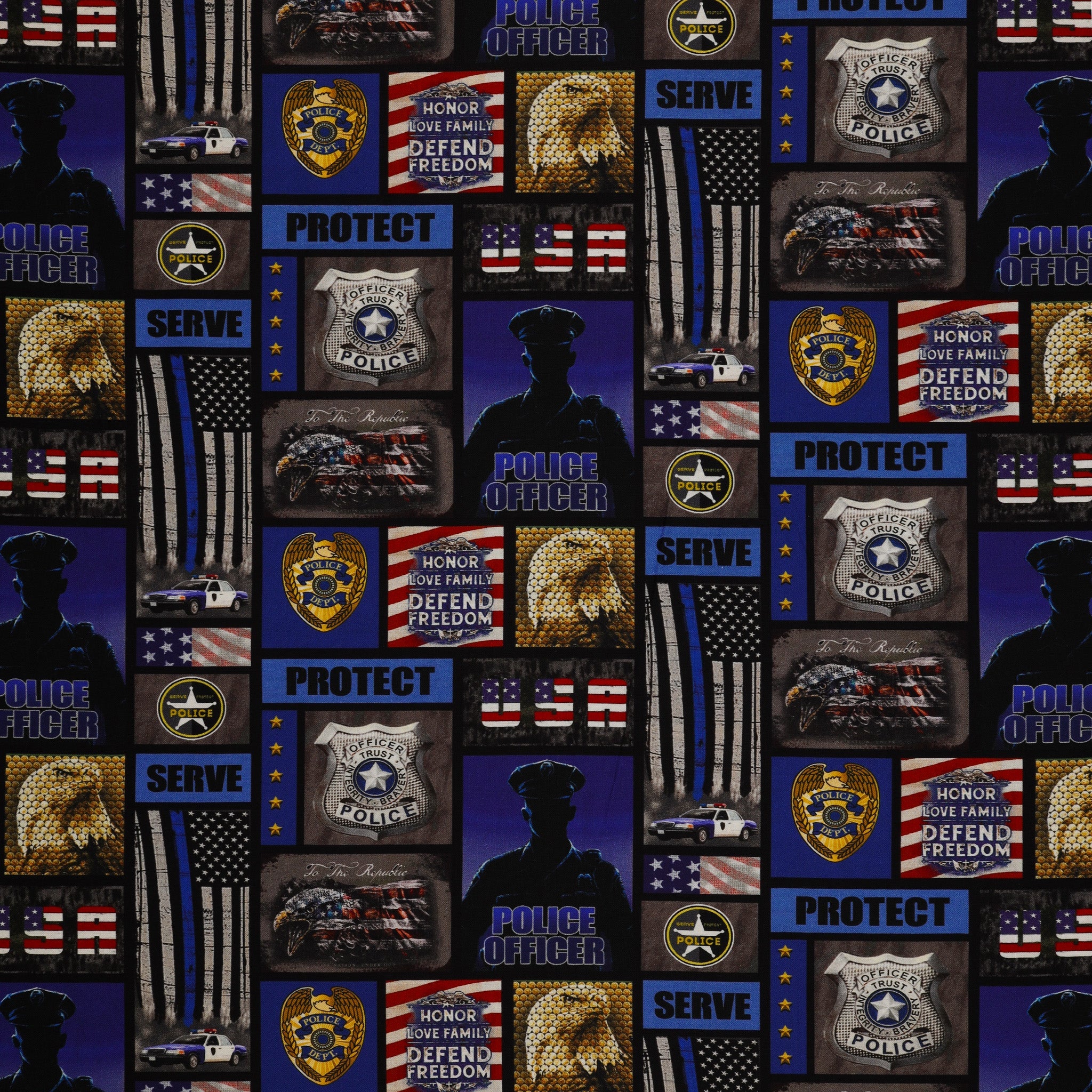 Police Department Camo Flag Block Fabric