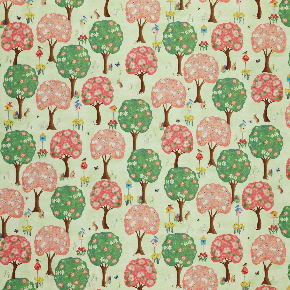 Enchanted Spring Fabric Collection - Blooming Trees Green