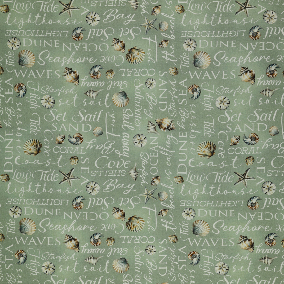 Coastal Escape Fabric Collection - Coastal Words Sage