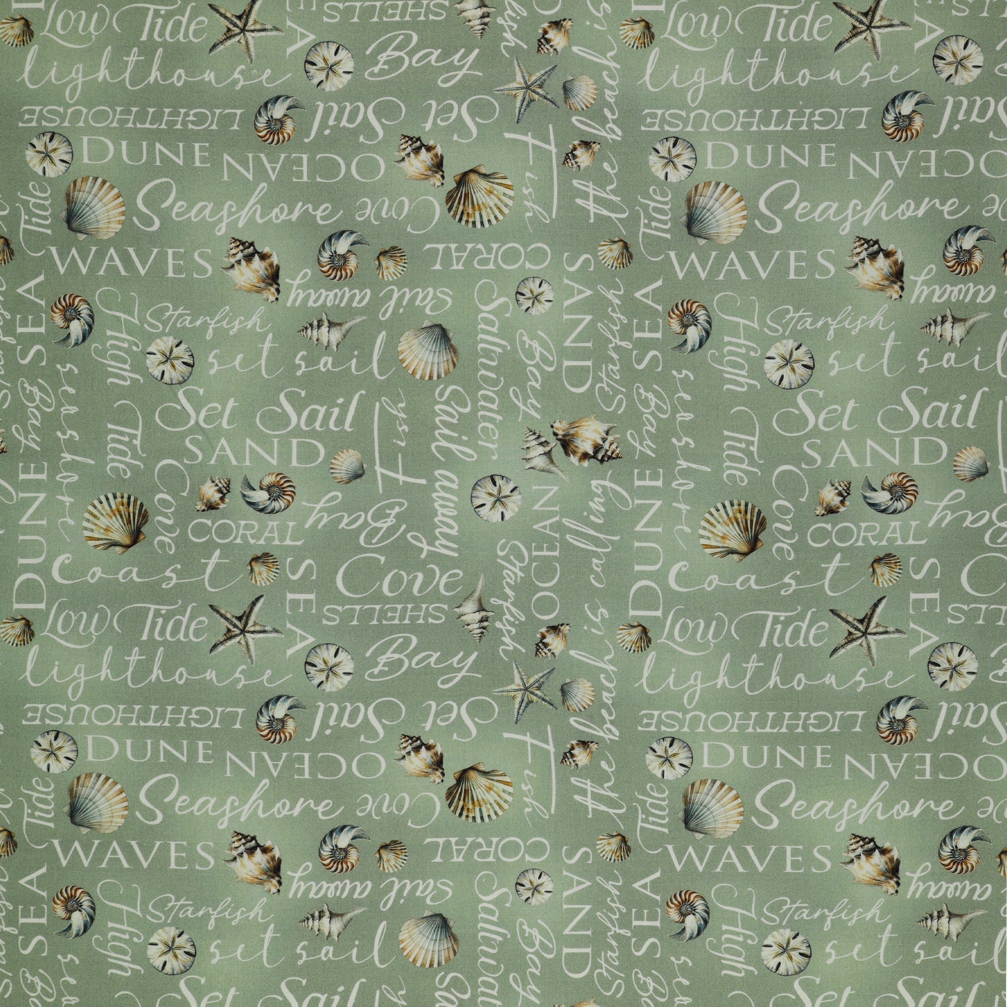 Coastal Escape Fabric Collection - Coastal Words Sage