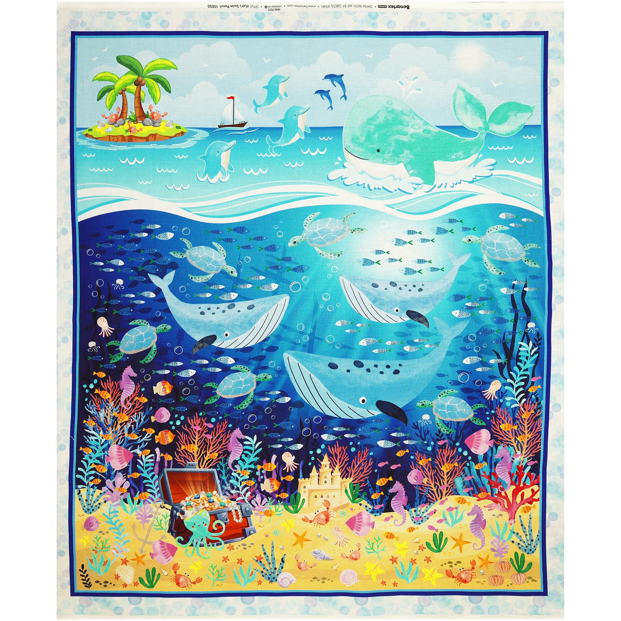 Swim With Me Fabric Collection - Let's Swim Panel Multi
