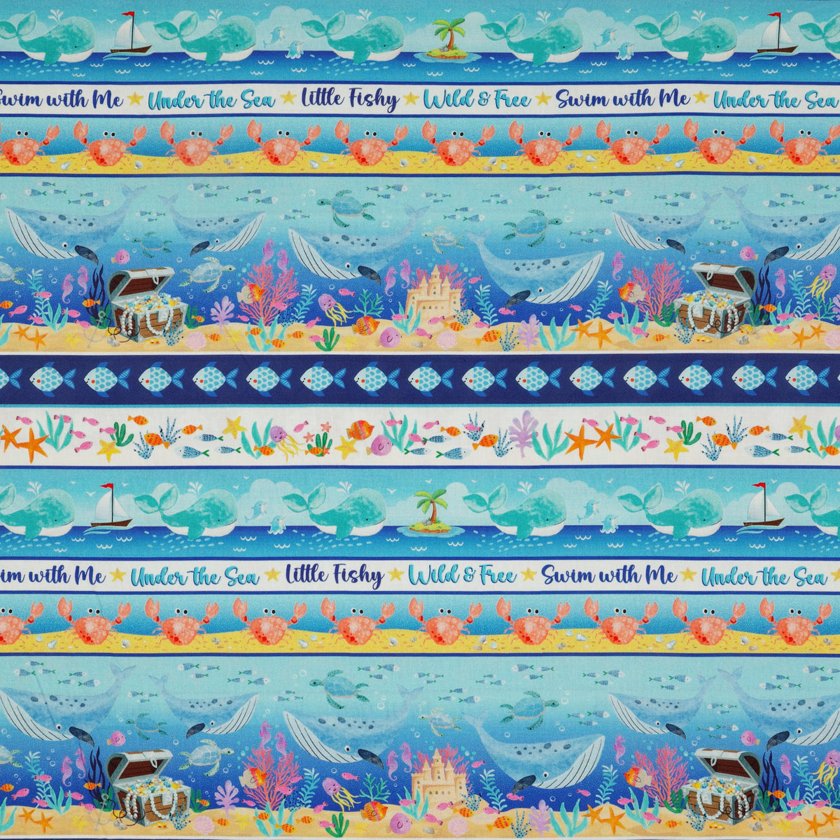 Swim With Me Fabric Collection - Let's Swim Stripe Multi