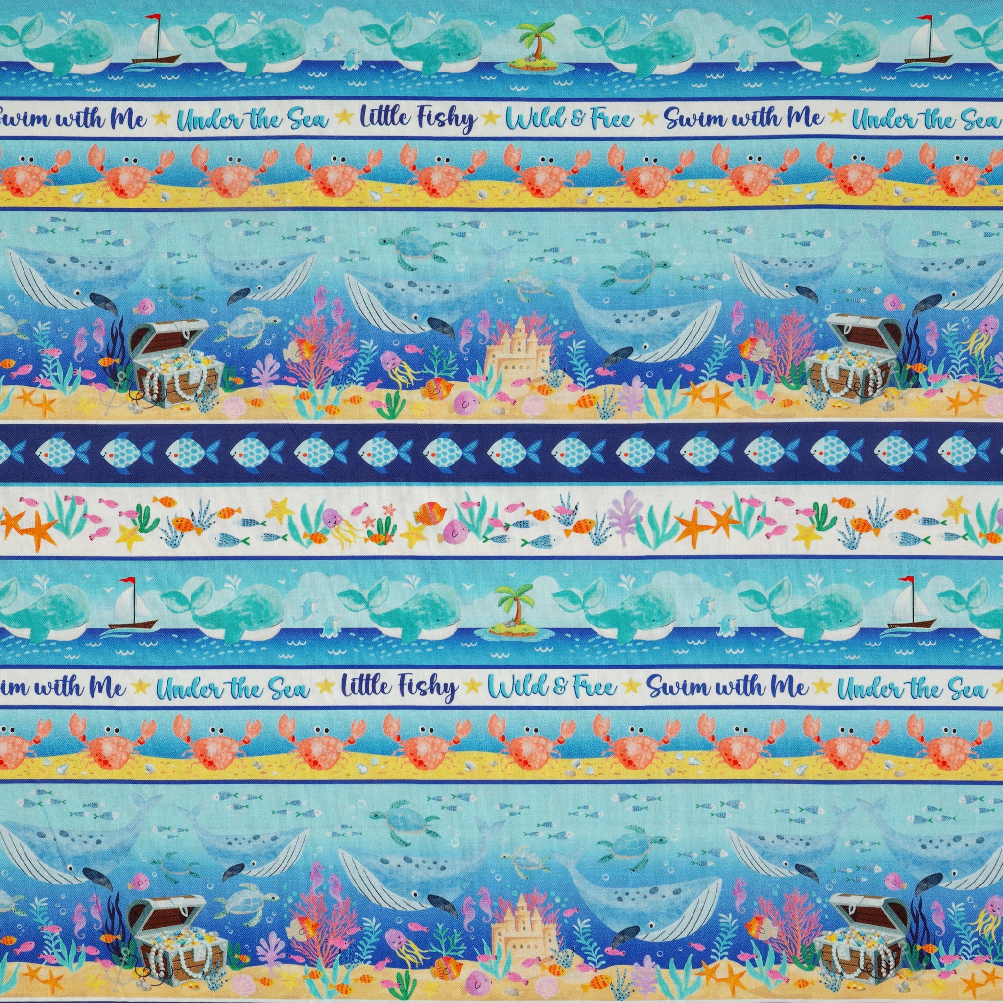 Swim With Me Fabric Collection - Let's Swim Stripe Multi