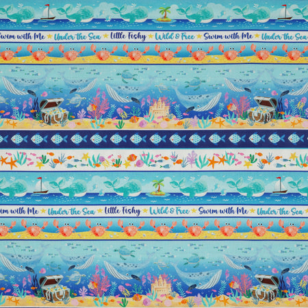 Swim With Me Fabric Collection - Let's Swim Stripe Multi