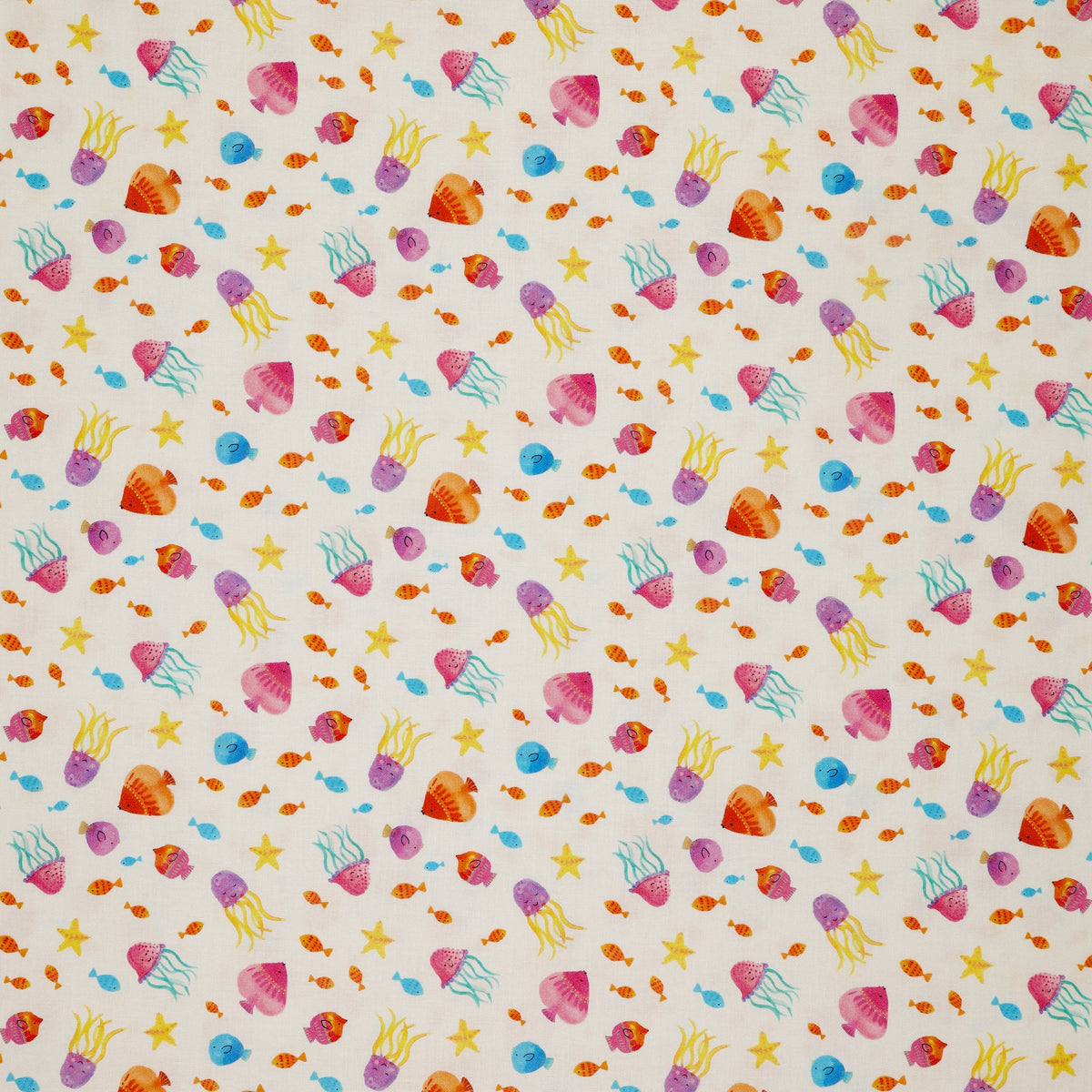 Swim With Me Fabric Collection - Tropical Fish White