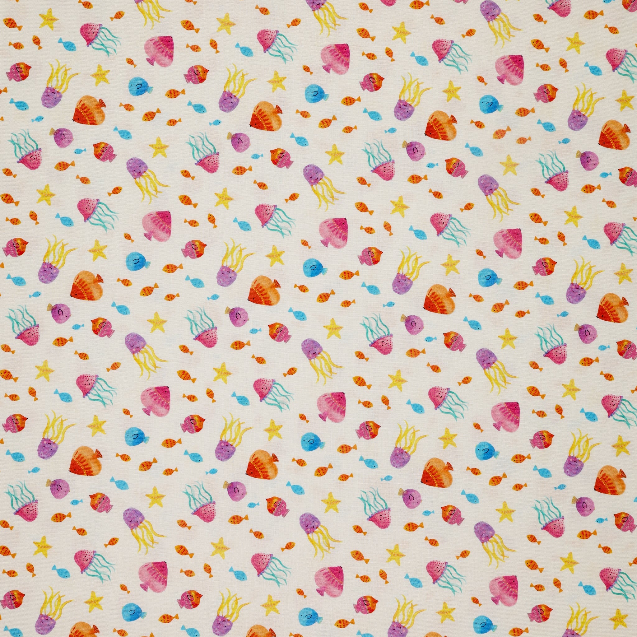 Swim With Me Fabric Collection - Tropical Fish White