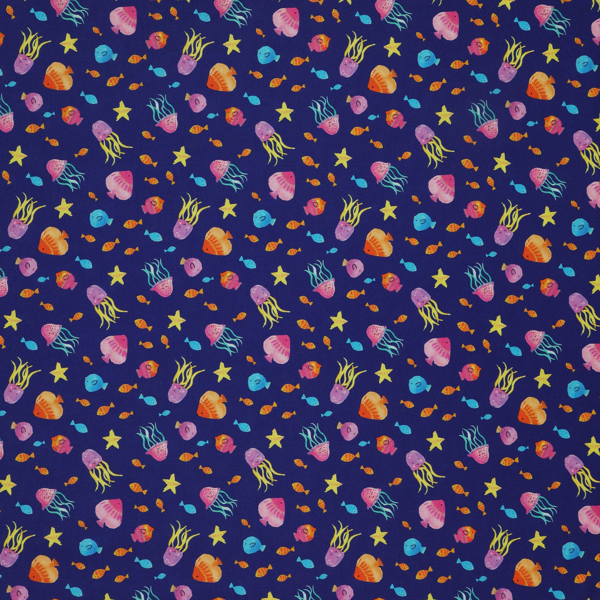 Swim With Me Fabric Collection - Tropical Fish Navy