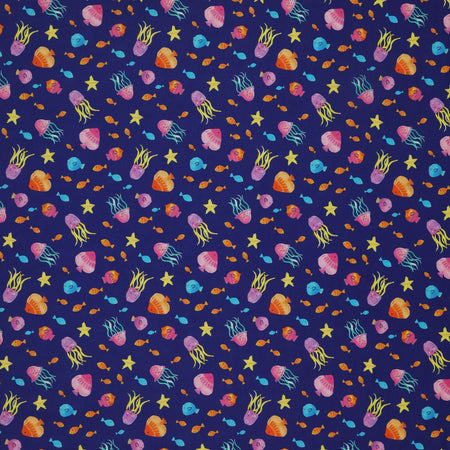 Swim With Me Fabric Collection - Tropical Fish Navy