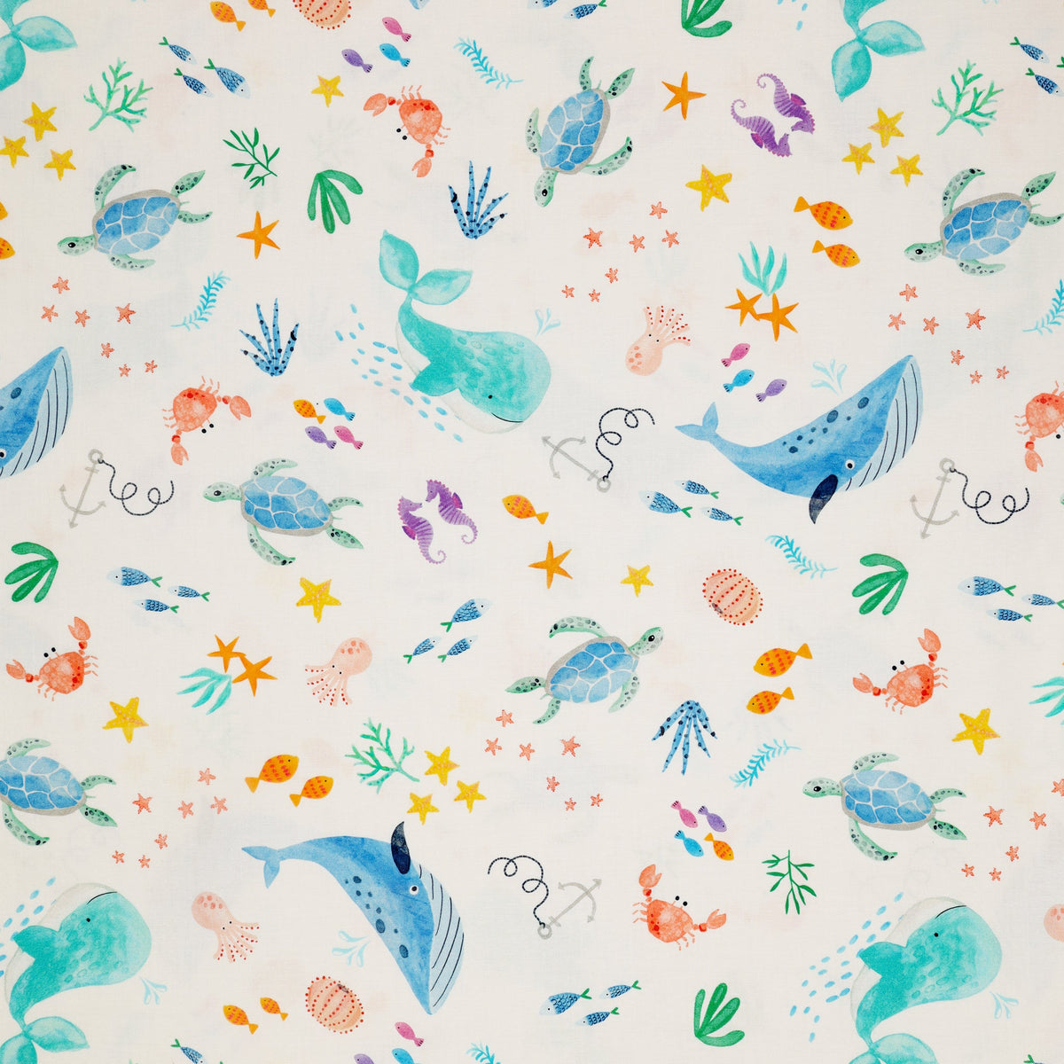 Swim With Me Fabric Collection - Ocean Life White