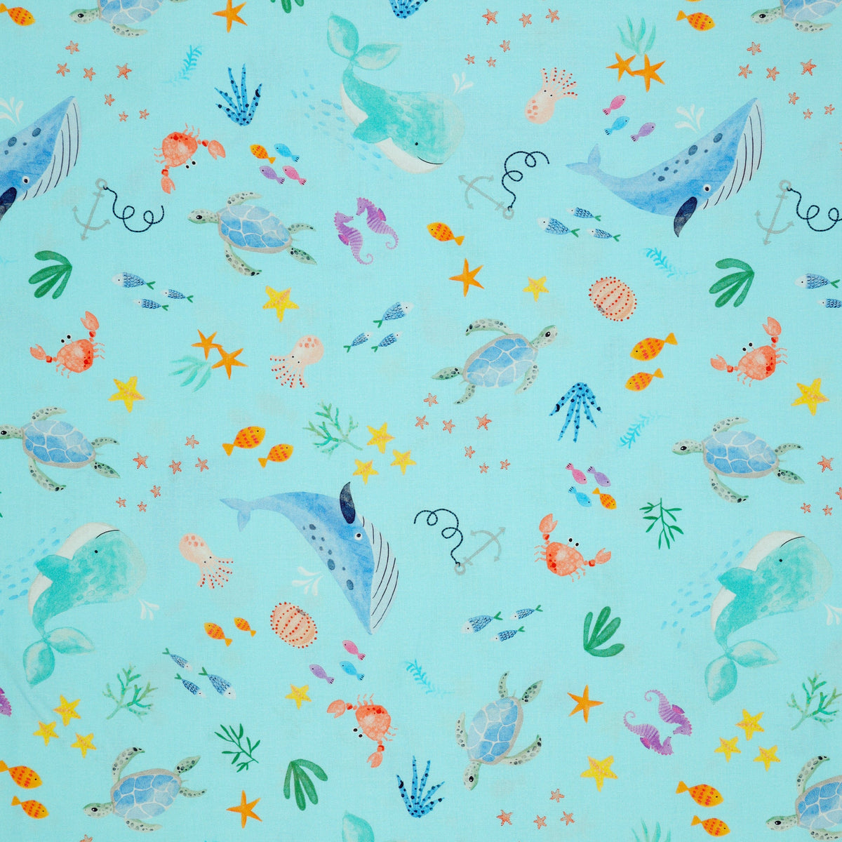 Swim With Me Fabric Collection - Ocean Life Turquoise