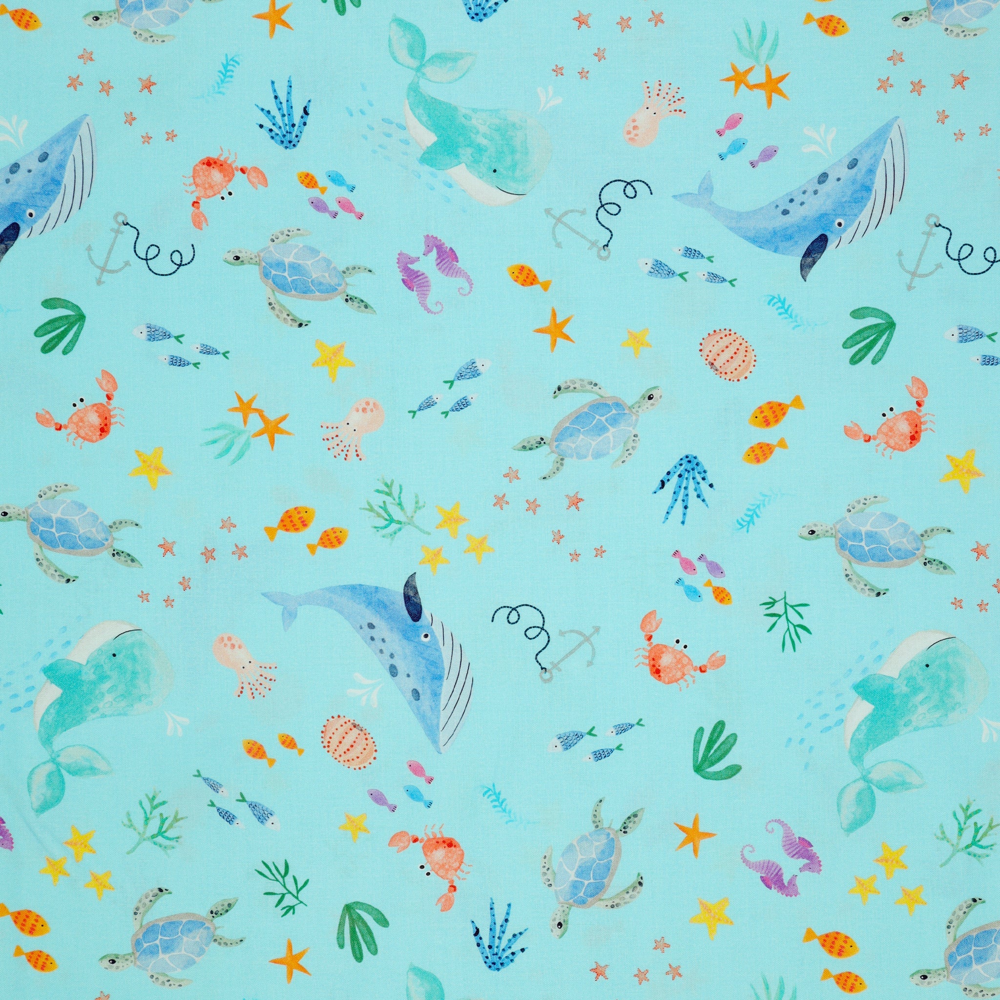 Swim With Me Fabric Collection - Ocean Life Turquoise