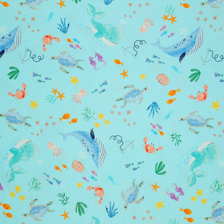 Swim With Me Fabric Collection - Ocean Life Turquoise