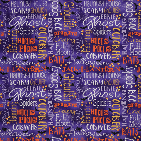 Ghostly Soiree Fabric Collection - Ghostly Words Purple