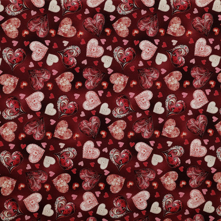 Cupid's Arrow Fabric Collection - Romantic Hearts Red Velvet