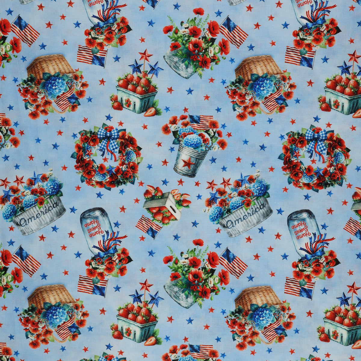 Red, White & Sweet Fabric Collection - Sweet Liberty Motifs Blue
