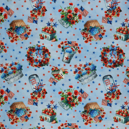 Red, White & Sweet Fabric Collection - Sweet Liberty Motifs Blue