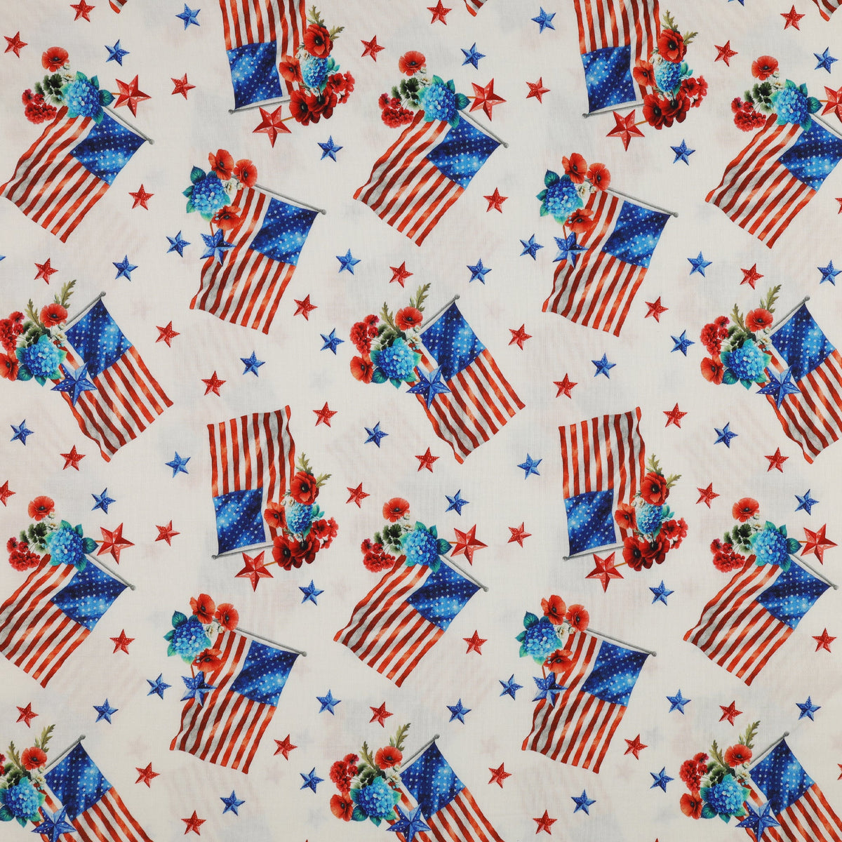 Red, White & Sweet Fabric Collection - American Flags White