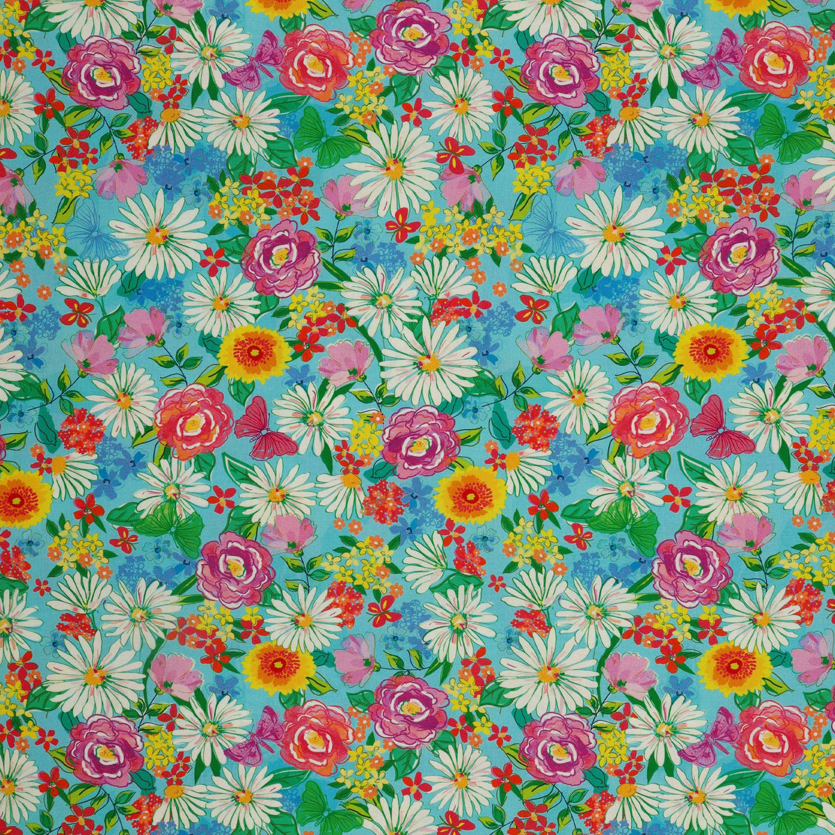Tropical Splash Fabric Collection - Floral Paradise Light Blue