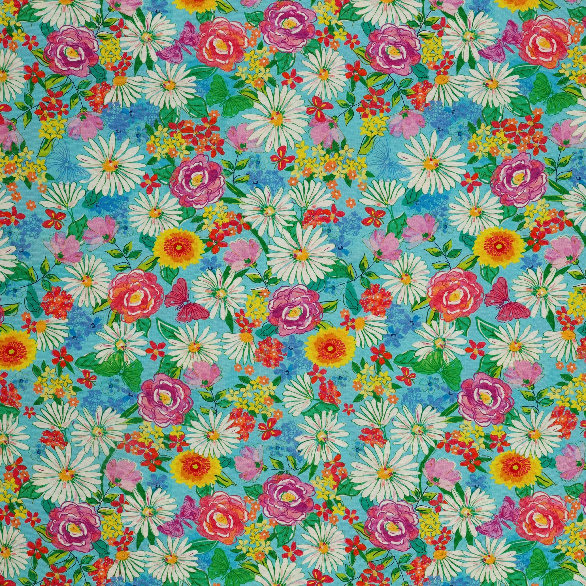 Tropical Splash Fabric Collection - Floral Paradise Light Blue