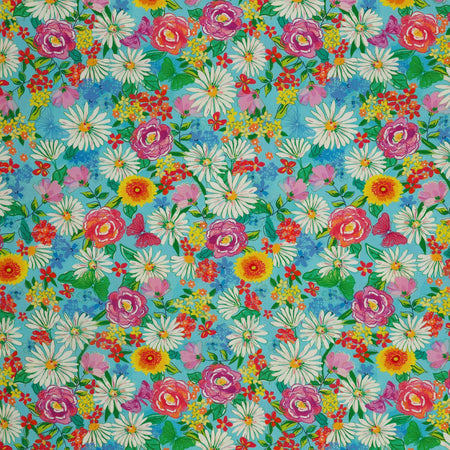 Tropical Splash Fabric Collection - Floral Paradise Light Blue
