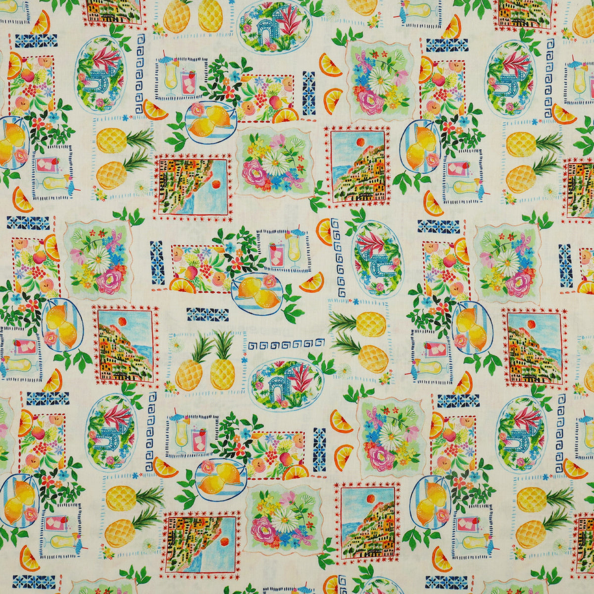 Tropical Splash Fabric Collection - Tropical Stamps White