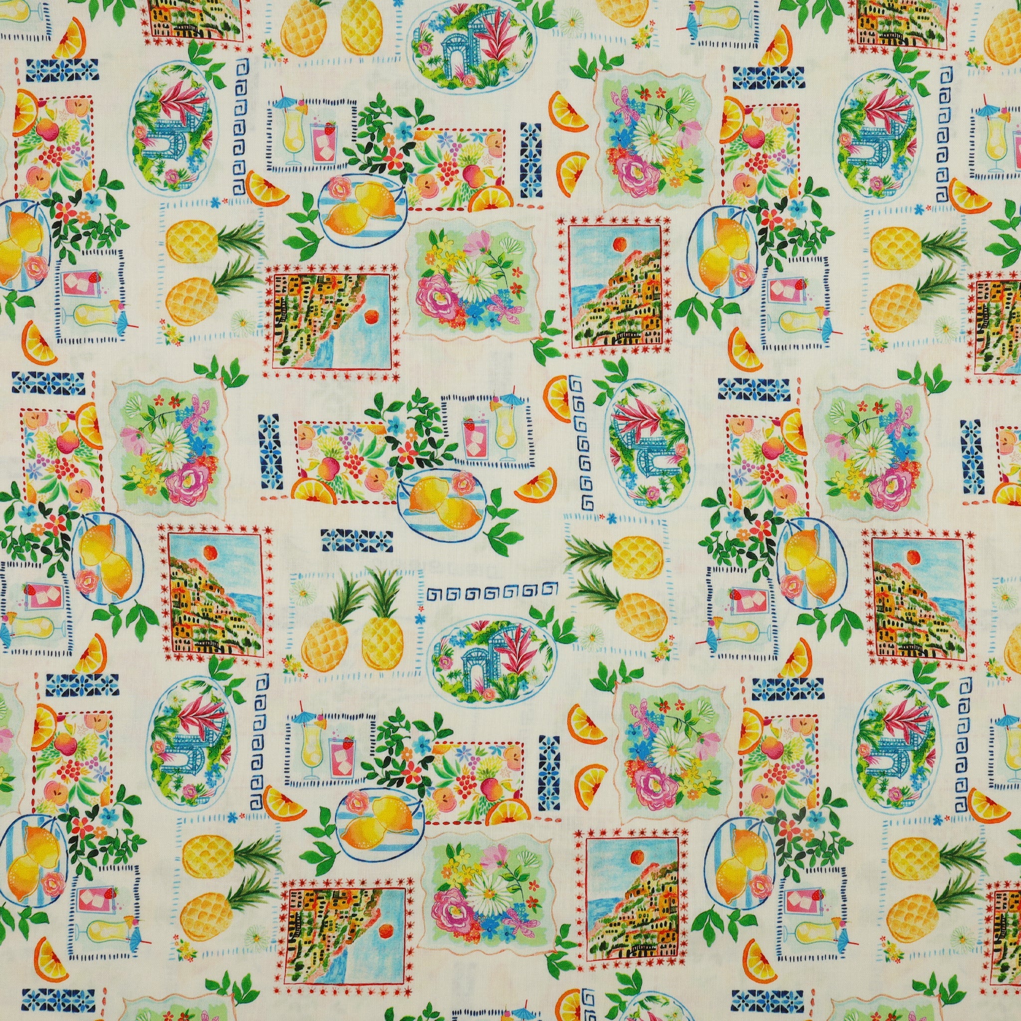 Tropical Splash Fabric Collection - Tropical Stamps White