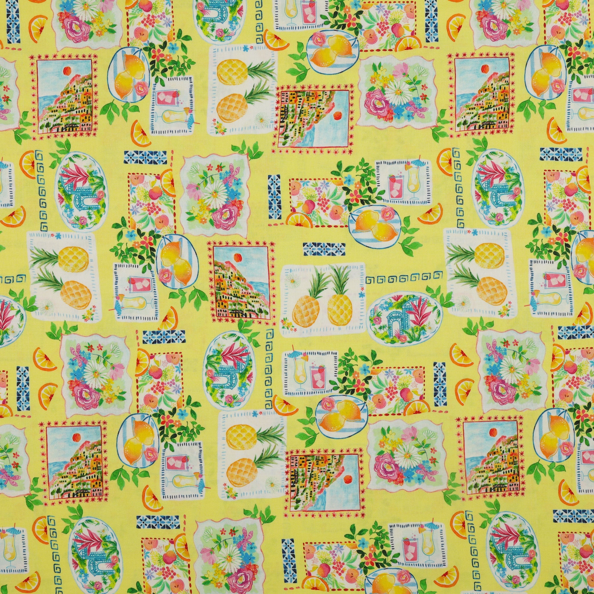 Tropical Splash Fabric Collection - Tropical Stamps Yellow