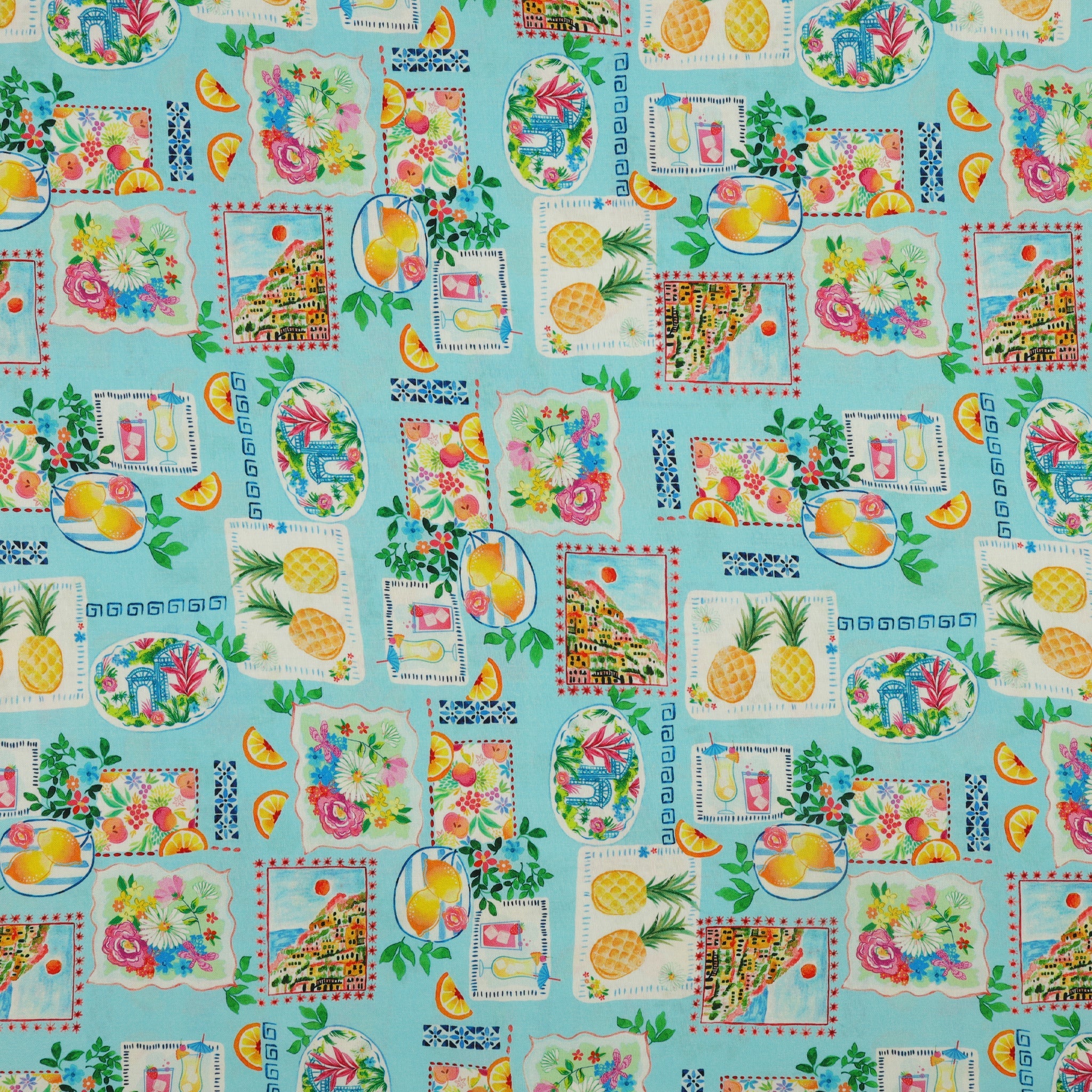 Tropical Splash Fabric Collection - Tropical Stamps Light Blue