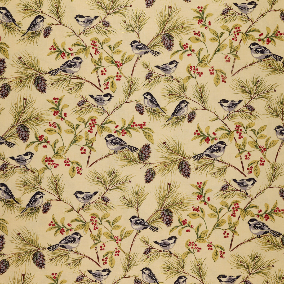 Christmas At Home Fabric Collection - Chickadees Natural