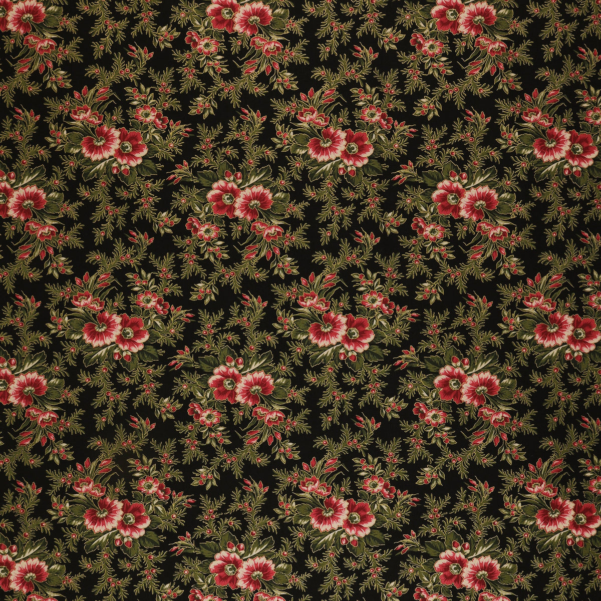 Christmas At Home Fabric Collection - Dalmia Floral Spray Black