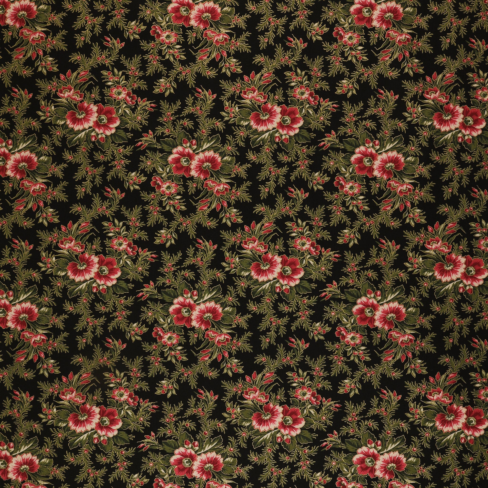 Christmas At Home Fabric Collection - Dalmia Floral Spray Black