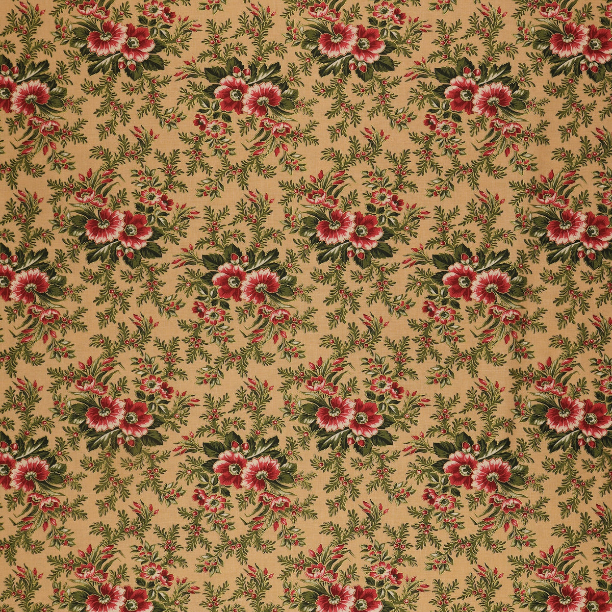 Christmas At Home Fabric Collection - Dalmia Floral Spray Tan