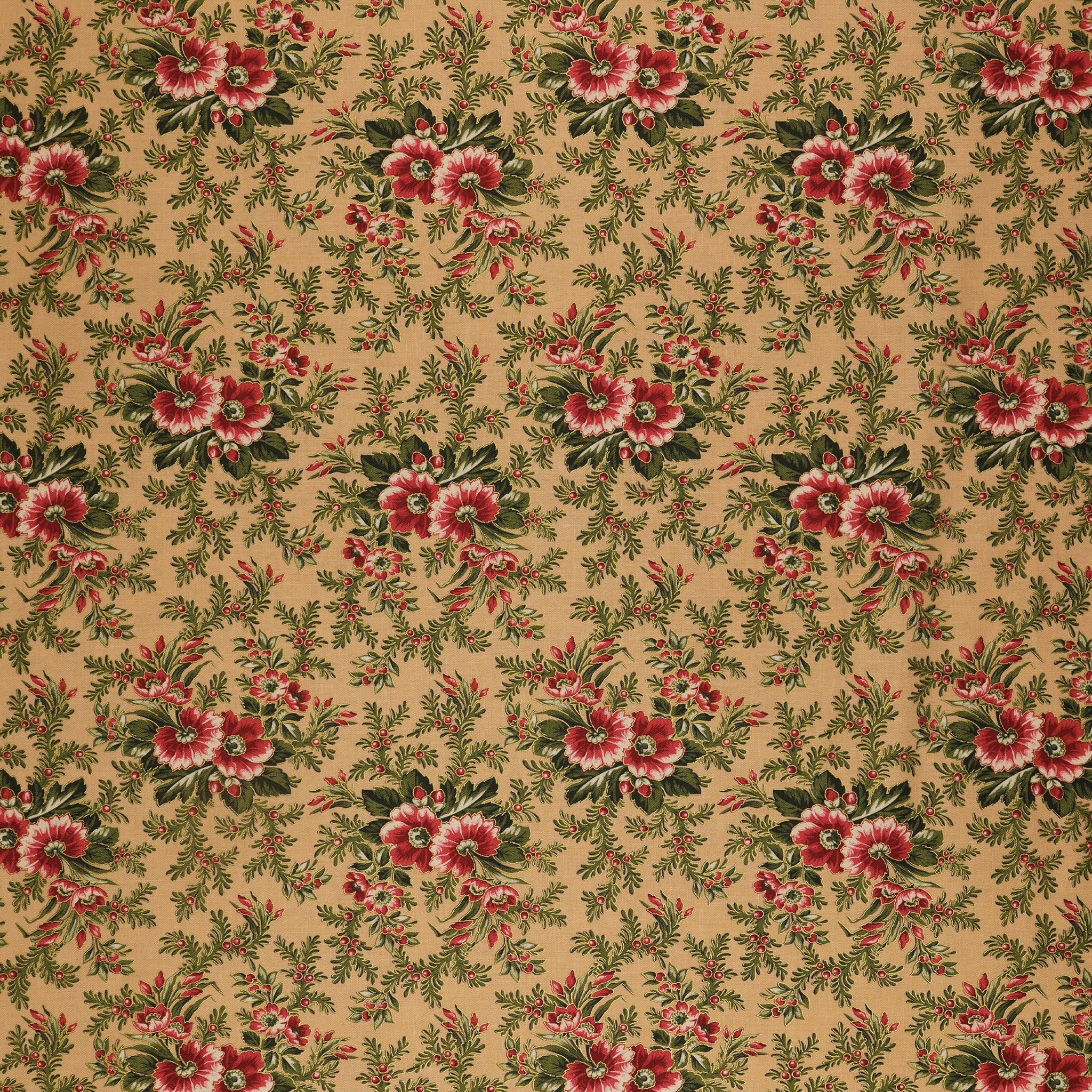 Christmas At Home Fabric Collection - Dalmia Floral Spray Tan
