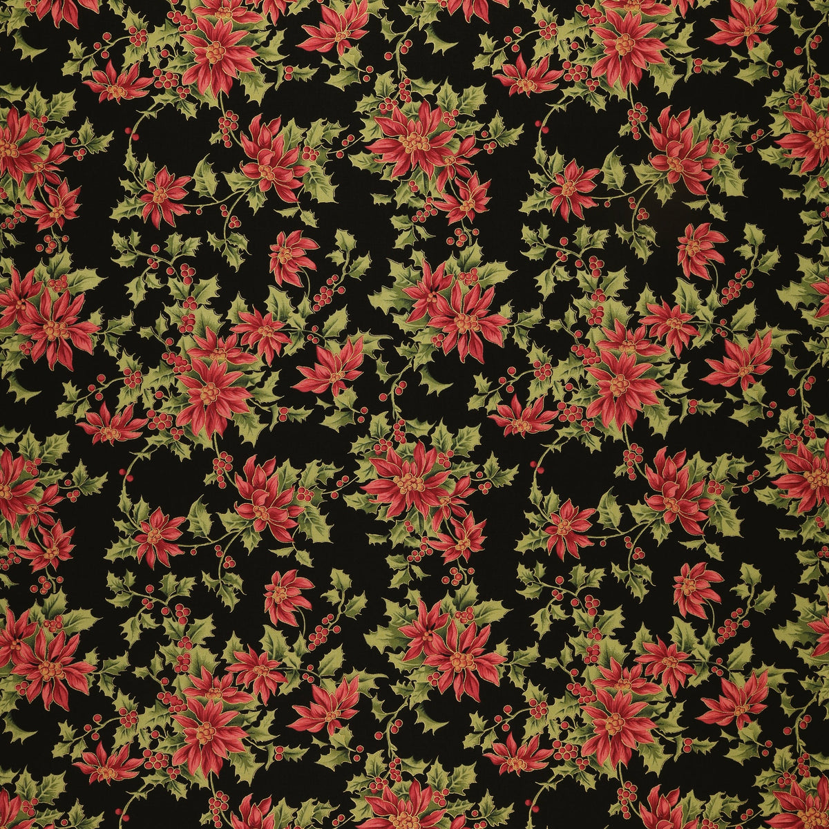 Christmas At Home Fabric Collection - Noel Poinsettia Black