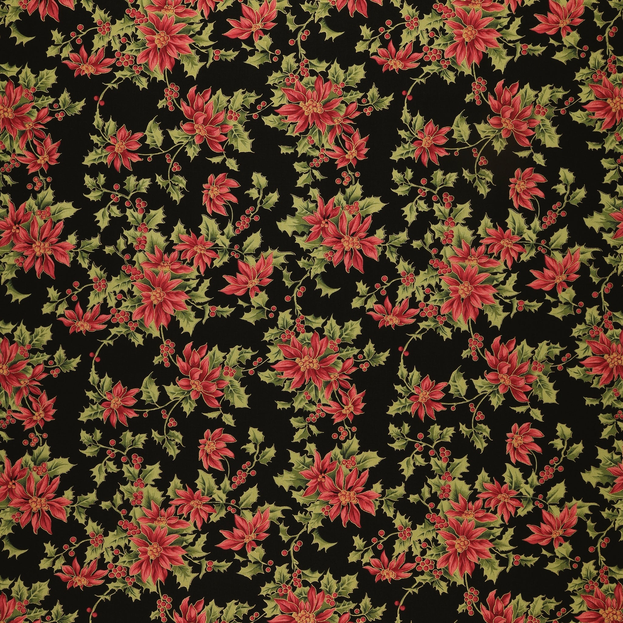 Christmas At Home Fabric Collection - Noel Poinsettia Black