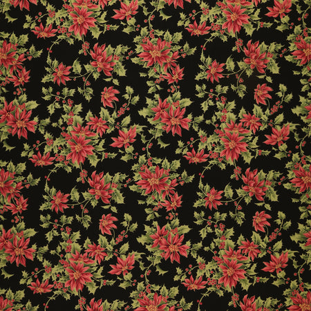 Christmas At Home Fabric Collection - Noel Poinsettia Black