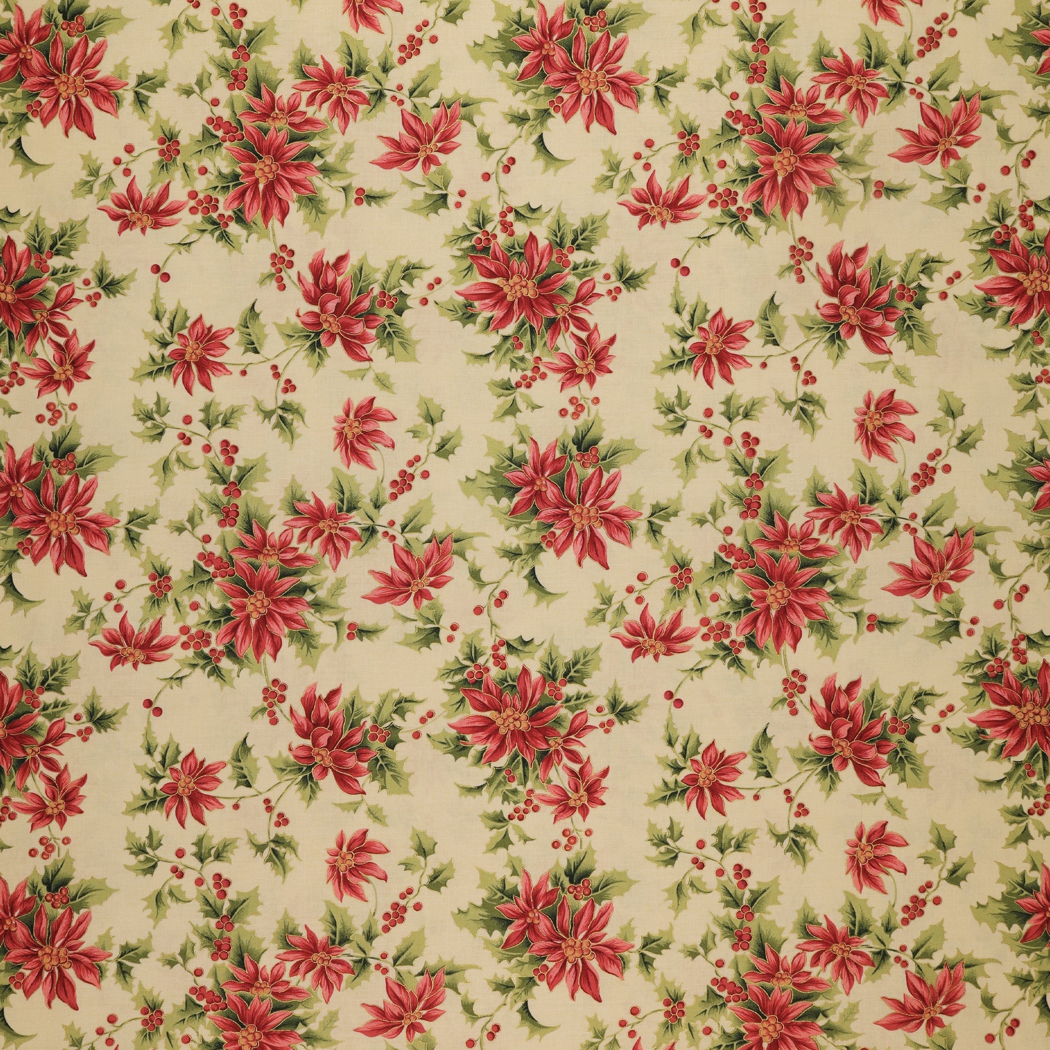 Christmas At Home Fabric Collection - Noel Poinsettia Natural