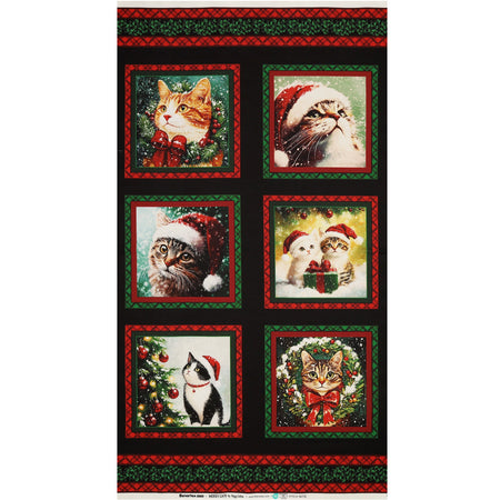 Merry Cats Fabric Collection - Merry Cats Panel Black/Multi