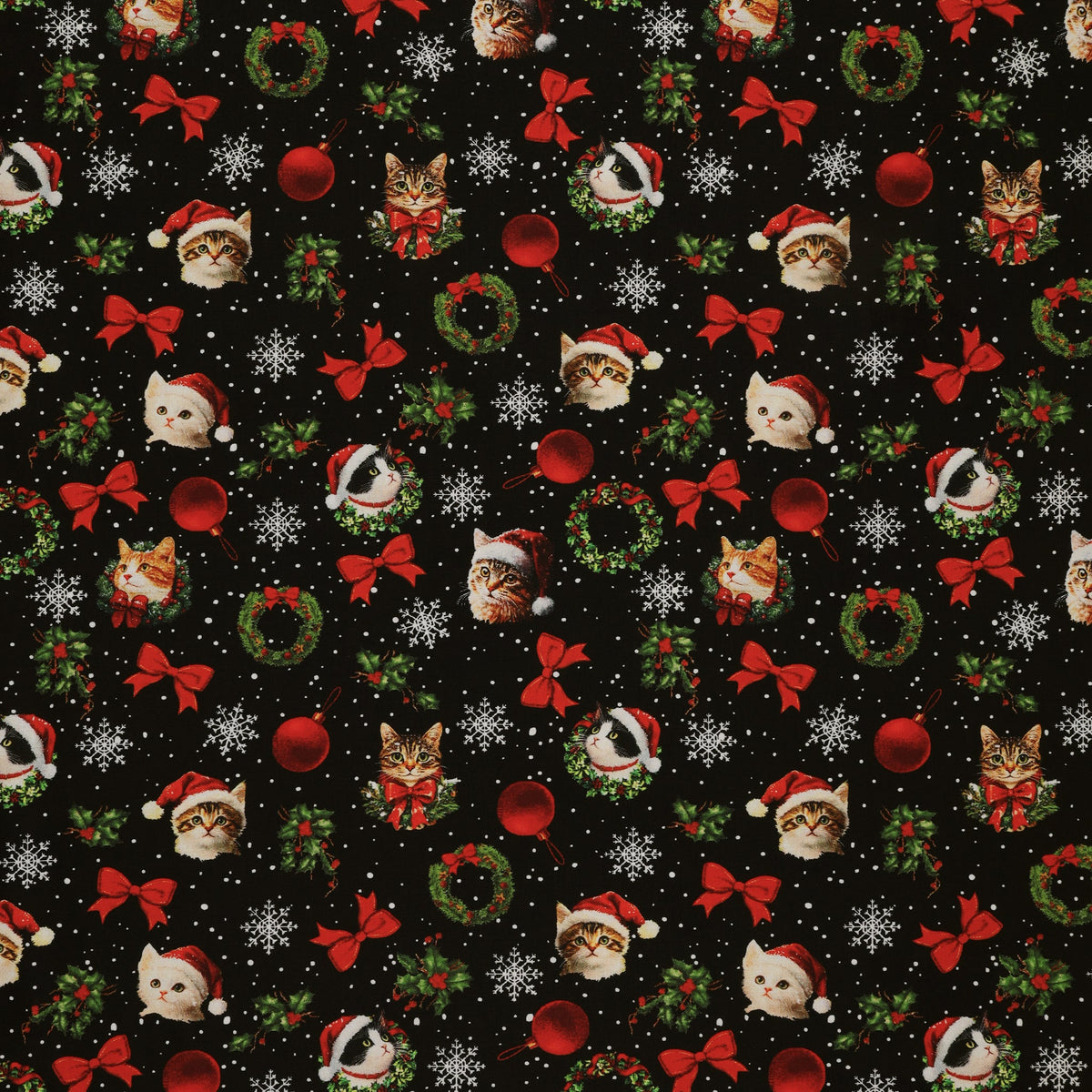 Merry Cats Fabric Collection - Merry Cats Toss Black/Multi