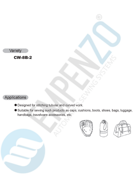 CW series Single needle, High speed, Cylinder bed, Vertical axis hook, Compound feed and walking foot, Reverse stitch, Lockstitch machines. - Empenzo Automated Sewing Systems
