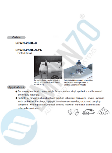 LSWN two needle series High speed, Large vertical axis hook, Reverse stitch, Compound feed and walking foot, Lockstitch machine - Empenzo Automated Sewing Systems