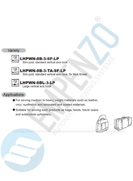 LHPWN series Single needle, High speed, Extra high post bed, Compound feed and walking foot, Reverse stitch, left post, Lockstitch machines. - Empenzo Automated Sewing Systems
