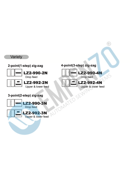 LZ2 series Single needle, Light to medium duty, Large horizontal axis hook, Reverse stitch, Zig-zag stitch(Lockstitch) machines. - Empenzo Automated Sewing Systems