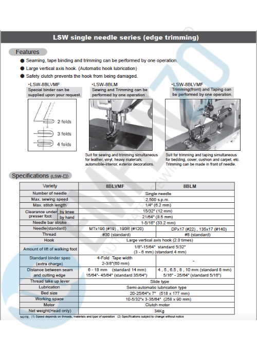 LSW single needle series (edge trimming) High speed, Large vertical axis hook, Compound feed and walking foot,Reverse stitch, Lockstitch machines. - Empenzo Automated Sewing Systems
