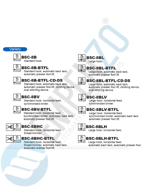 BSC series Single needle, High speed, Narrow Cylinder bed, Horizontal axis hook, Compound feed and walking foot, Reverse stitch, Lockstitch machines. - Empenzo Automated Sewing Systems
