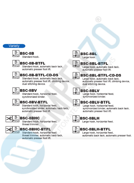 BSC series Single needle, High speed, Narrow Cylinder bed, Horizontal axis hook, Compound feed and walking foot, Reverse stitch, Lockstitch machines. - Empenzo Automated Sewing Systems