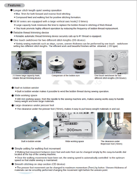 BEW single needle series High speed, Large vertical axis hook, Compound feed and walking foot, Reverse stitch, Lockstich machines - Empenzo Automated Sewing Systems