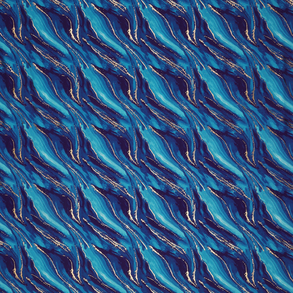 Gilded Fabric Collection - Waves Metallic Ink Blue