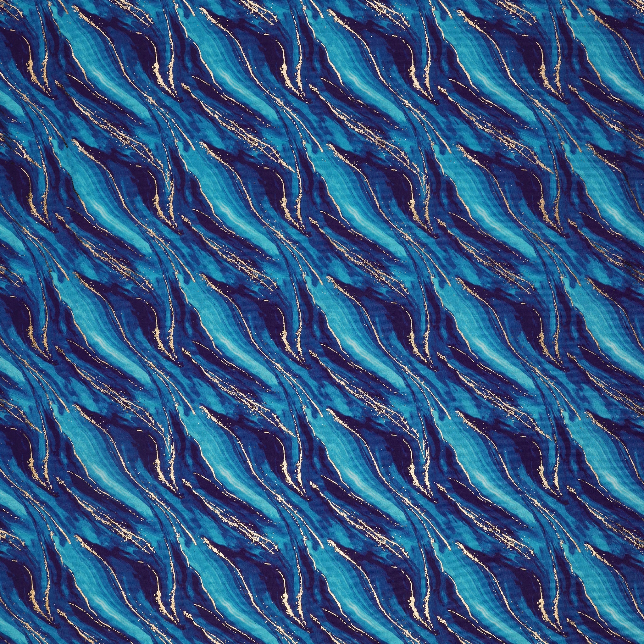 Gilded Fabric Collection - Waves Metallic Ink Blue